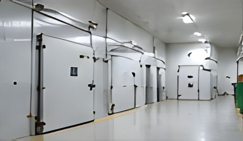 Long insulated corridor with sliding chamber doors